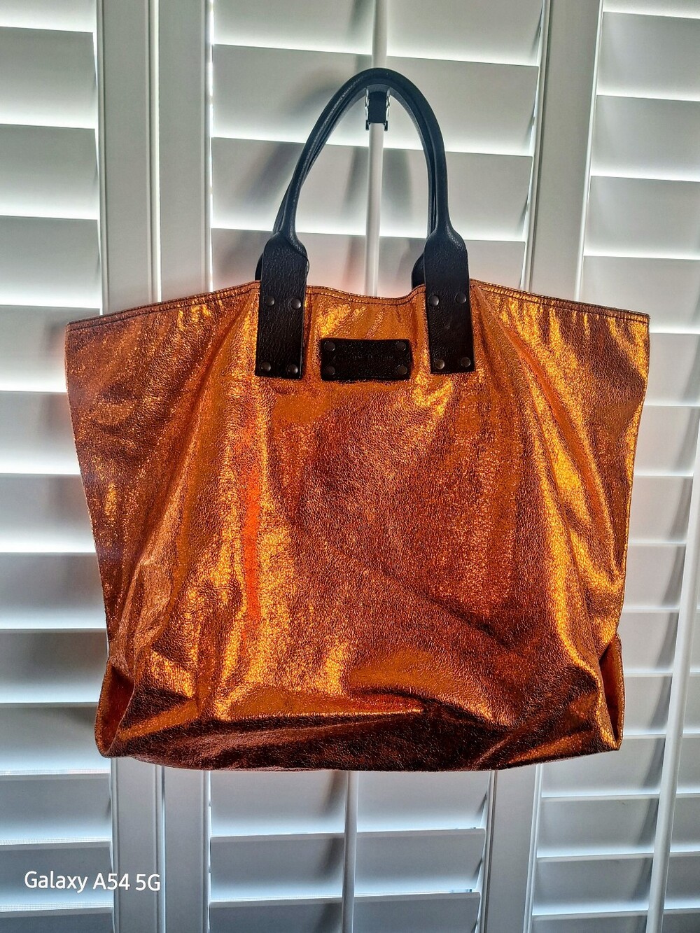 Extra Large Metallic Orange Tote Bag with Black Handles By Stephane Verdino